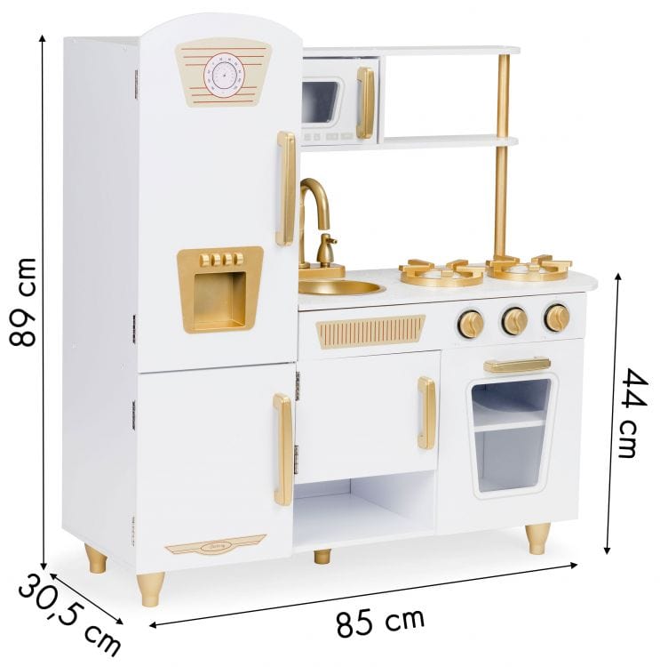 Meowbaby Large White and Gold Wooden Play Kitchen for Children
