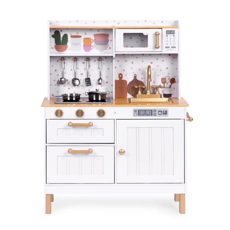 Meowbaby Large Wooden Play Kitchen for Children with Sounds and LED, Opening Cabinets, 7 Accessories