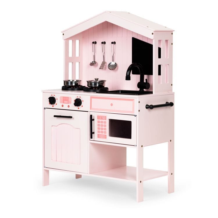 Meowbaby Wooden Play Kitchen for Children with Oven, Burners, Microwave and Accessories