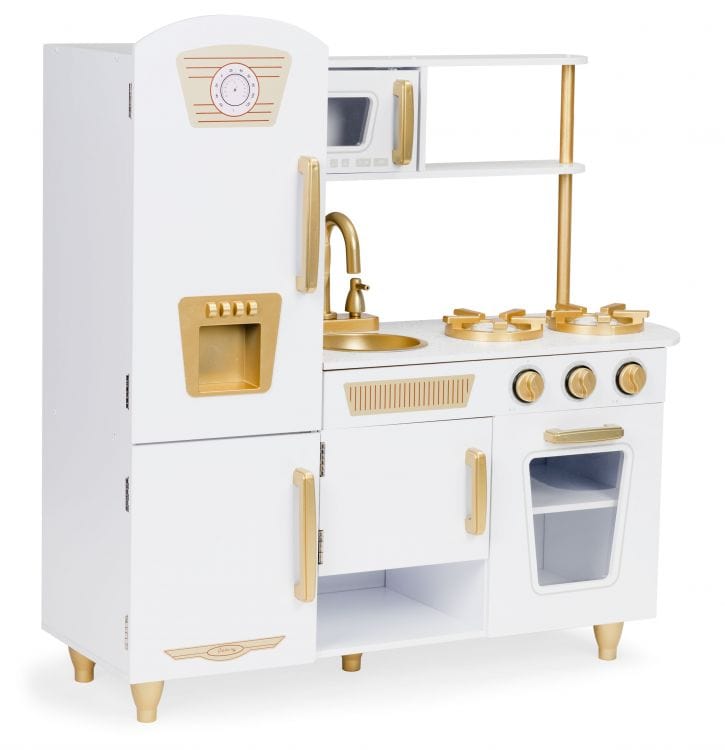 Meowbaby Large White and Gold Wooden Play Kitchen for Children