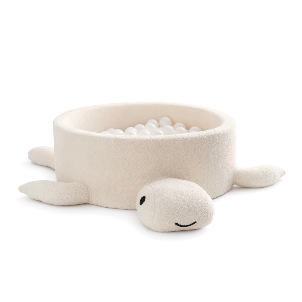 Piscină cu bile din spumă pentru bebeluși - Turtle | Boucle | Cheesecake Cream Beige | Bile la alegere